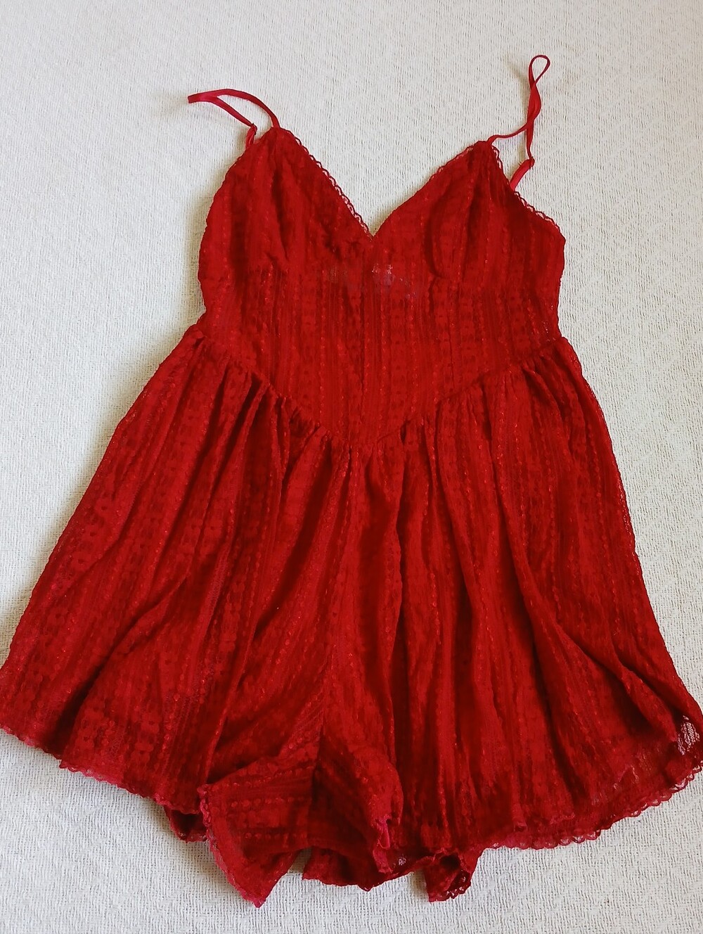 urban outfitters red lace babydoll romper coquette sheer mesh jumpsuit small